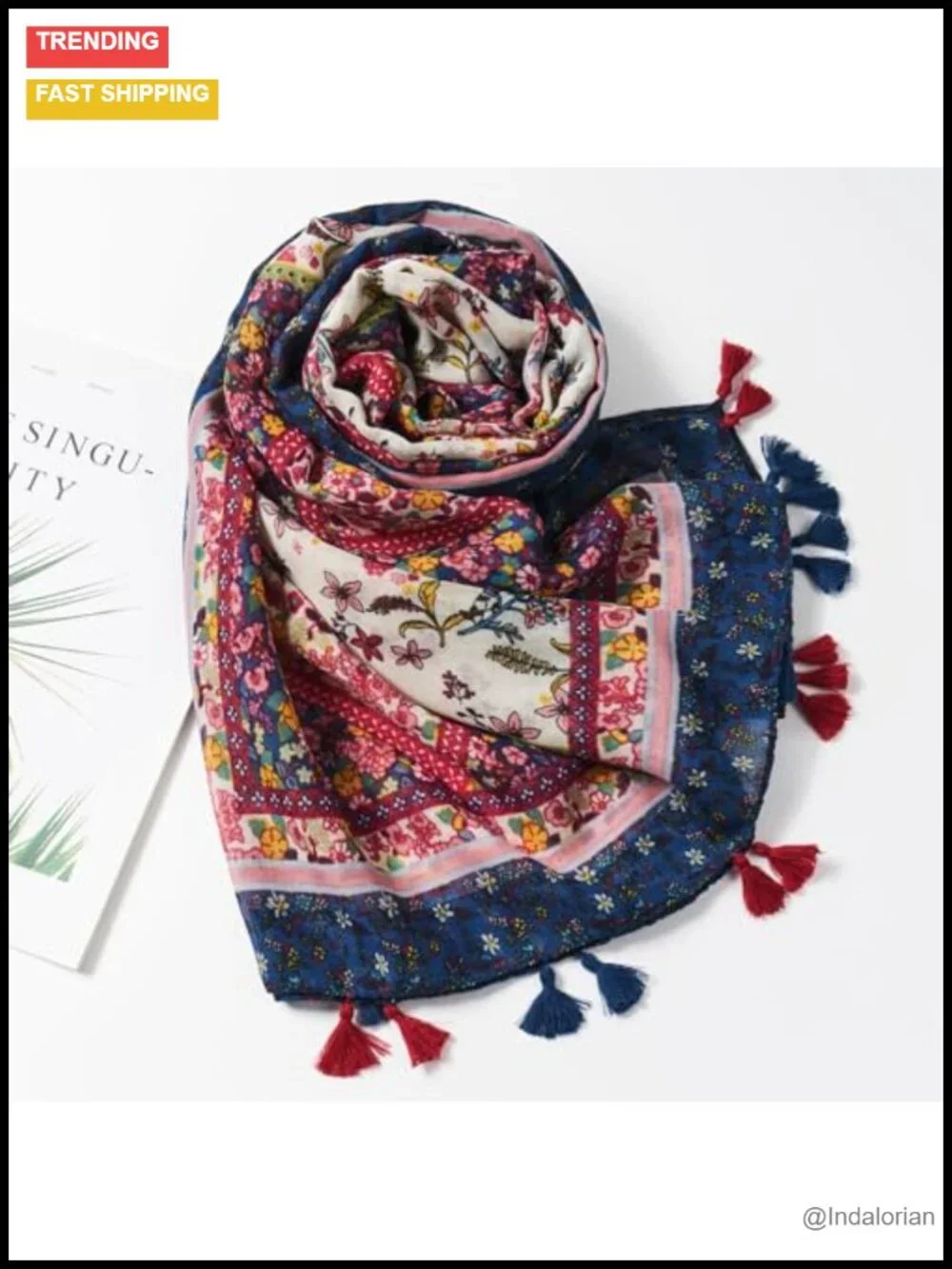 Lightweight Voile Floral Scarves Wrap Shawl with Fringe